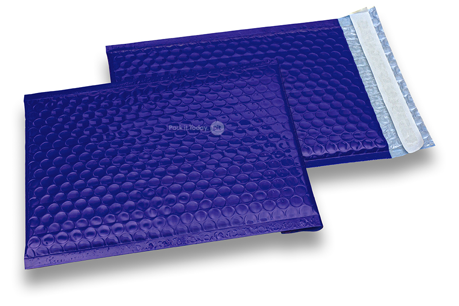 Envelopes almofadados metalizados de alto brilho, azul