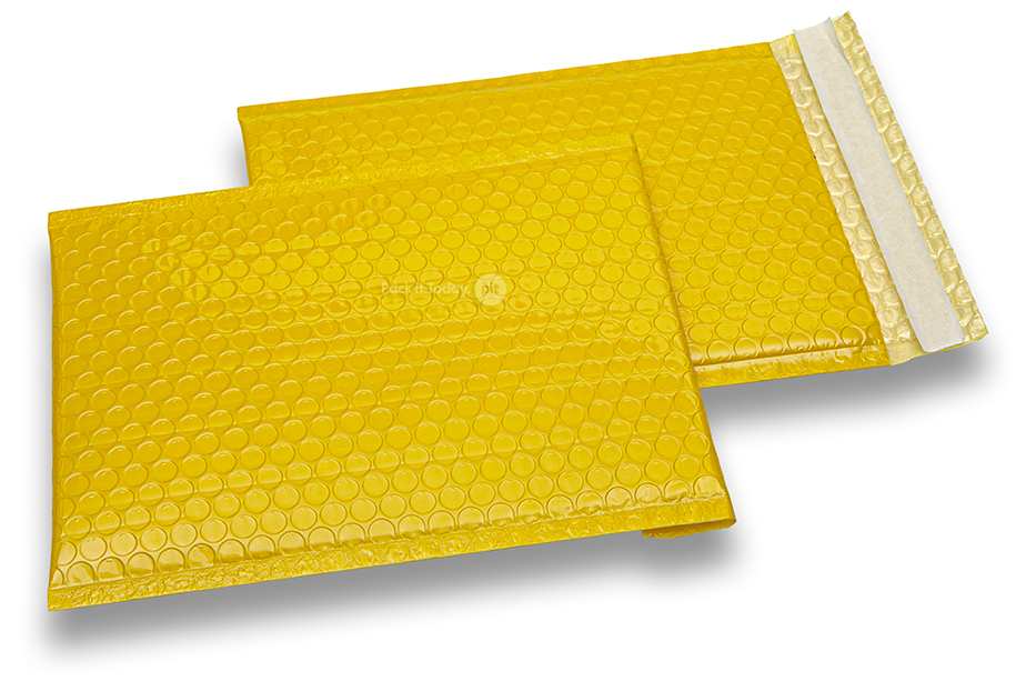 Envelopes almofadados metalizados de alto brilho, amarelo