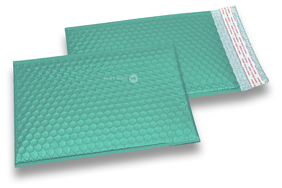 Envelopes almofadados metalizados de alto brilho, azul casca de ovo