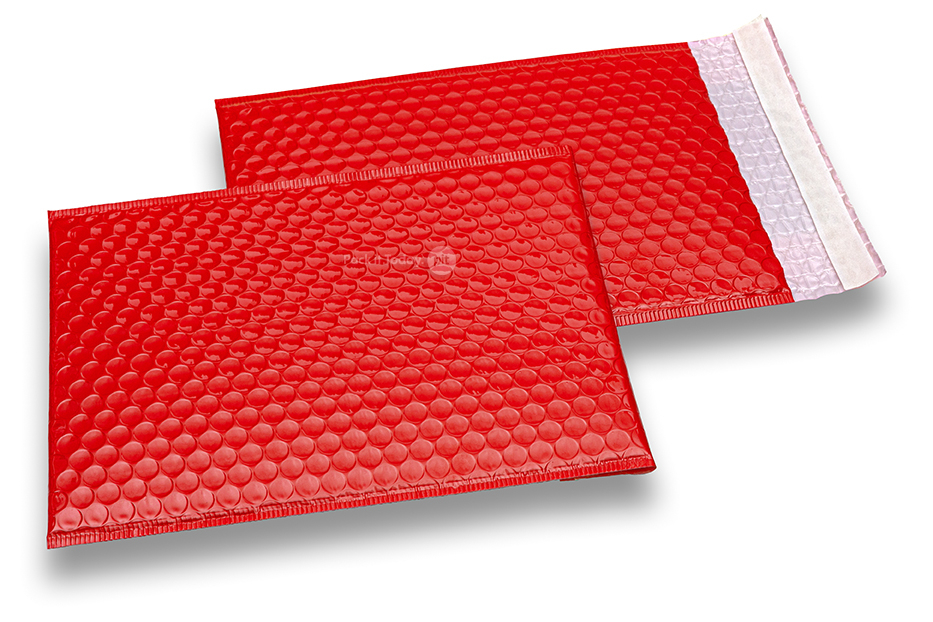 Envelopes almofadados metalizados de alto brilho, vermelho