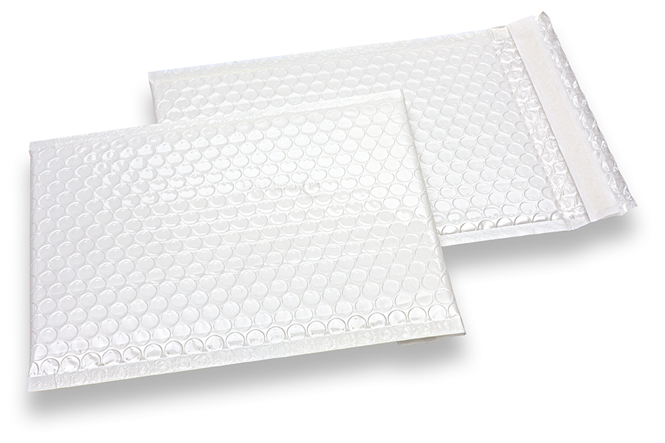 Envelopes almofadados metalizados de alto brilho, branco