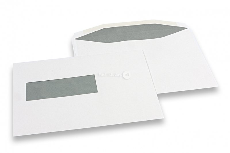 Envelopes com janela, branco, 156 x 220 mm (EA5), janela à esquerda 40 x 110 mm, posição da janela 20 mm do esquerda e 66 mm do baixo, 90 gramas, fecho com goma, peso unit. aprox. 5 g.