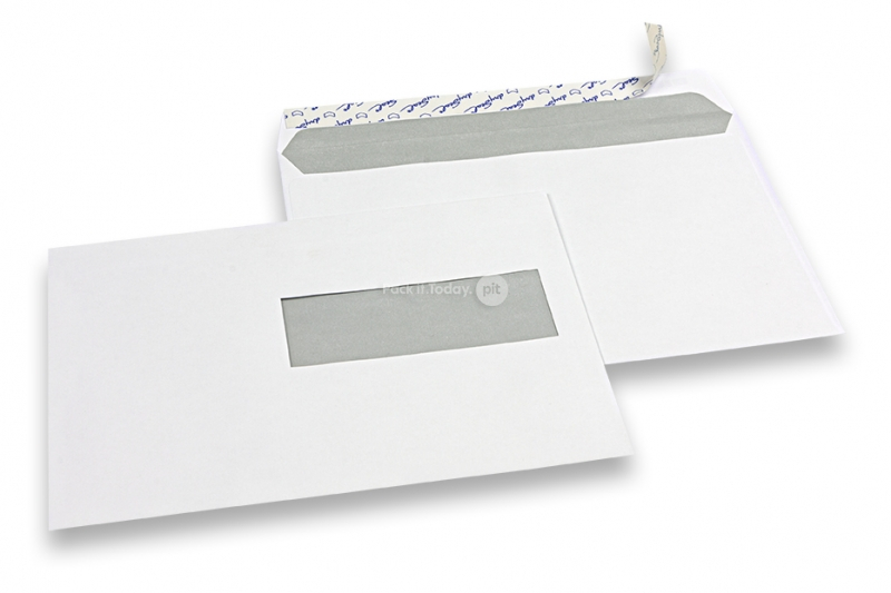 Envelopes com janela, branco, 156 x 220 mm (EA5), janela à direita 40 x 110 mm, posição da janela 15 mm do ldireita e 66 mm do baixo, 90 gramas, fecho autocolante, peso unit. aprox. 5 g.