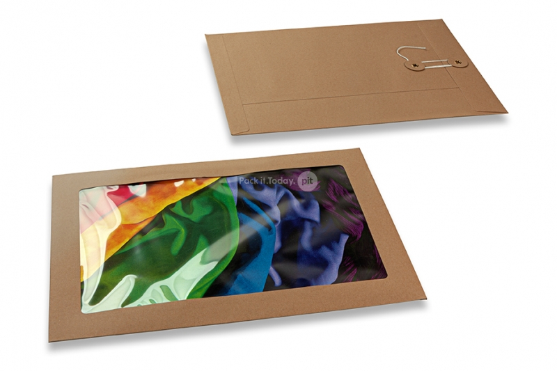 Envelopes de janela com corda e arruela - 229 x 324 mm, sem fundo em V