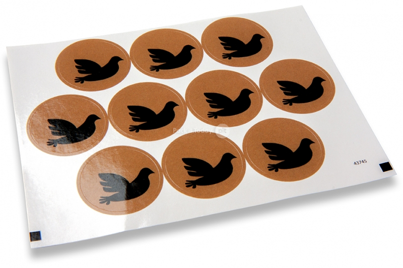 Selos para envelope de batizado - castanho com pomba preta