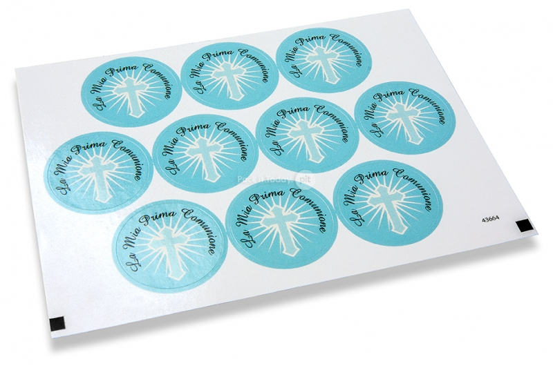 Selos para envelope de comunh&atilde;o - la mia prima comunione azul cruz