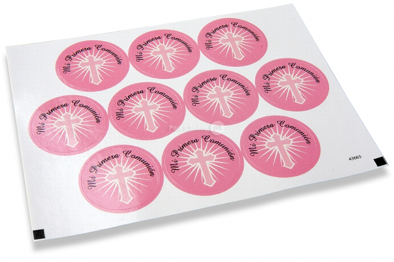 Selos para envelope de comunh&atilde;o - mi primera comuni&oacute;n cruz cor-de-rosa