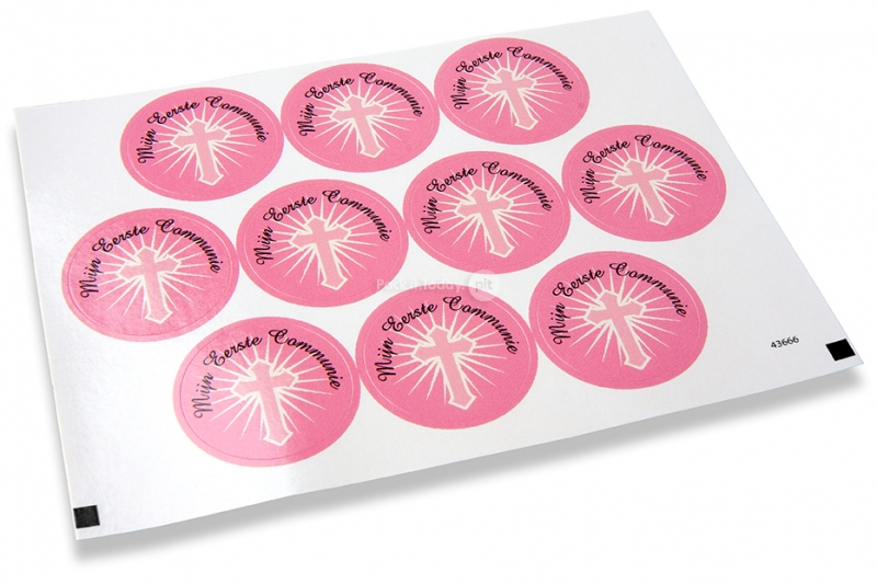 Selos para envelope de comunh&atilde;o - mijn eerste communie cruz cor-de-rosa