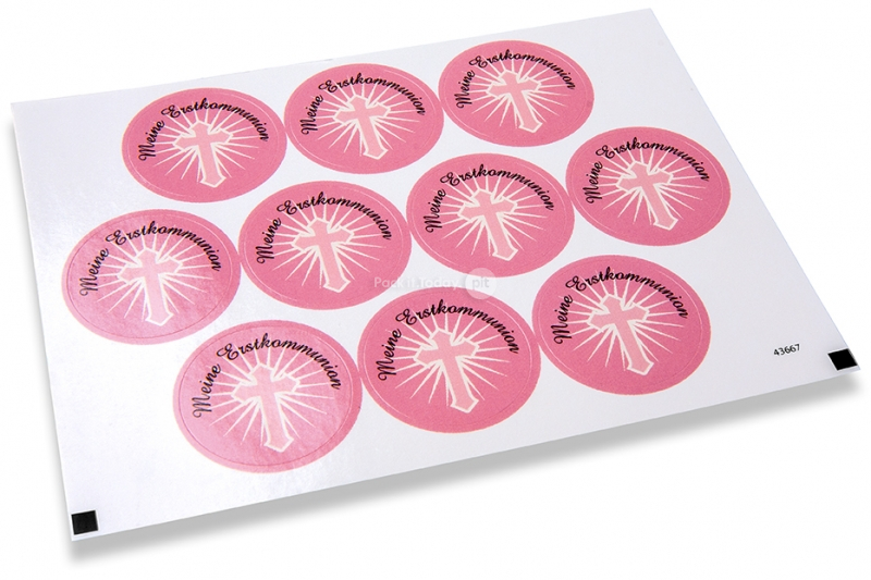 Selos para envelope de comunh&atilde;o - meine erstkommunion cruz cor-de-rosa