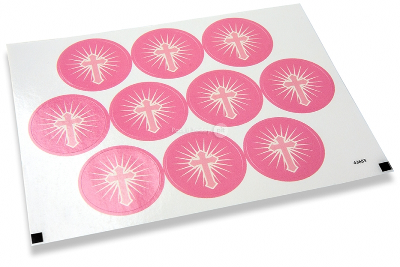 Selos para envelope de comunh&atilde;o - cruz cor-de-rosa