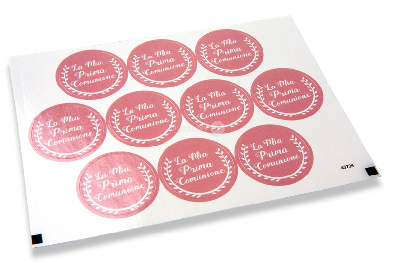 Selos para envelope de comunh&atilde;o - la mia prima comunione rosa com grinalda branca