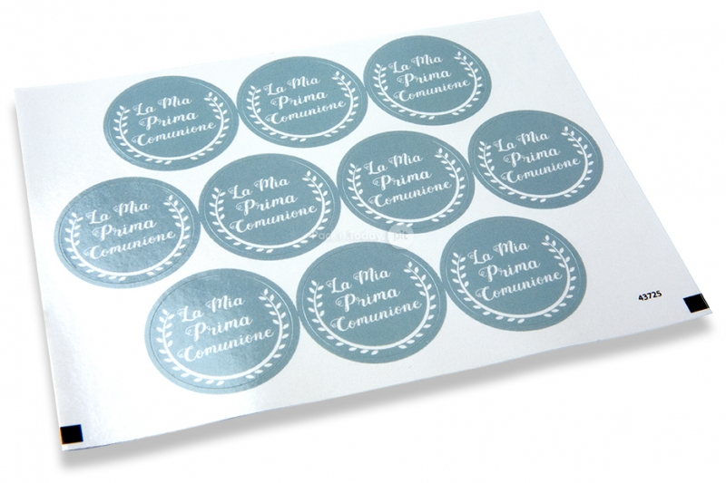 Selos para envelope de comunh&atilde;o - la mia prima comunione azul com grinalda branca