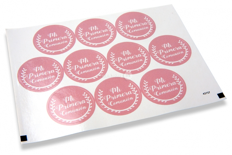 Selos para envelope de comunh&atilde;o - mi primera comuni&oacute;n cor-de-rosa com grinalda branca