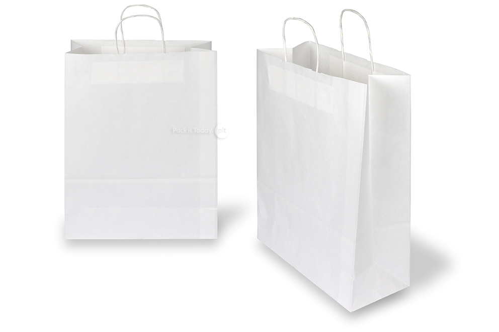 Sacos de papel com alças torcidas - branco, 320 x 140 x 420 mm, 100 gr