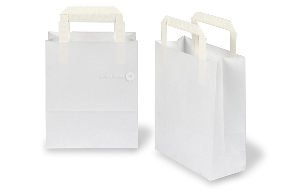 Sacos de papel com alças dobradas - branco, 180 x 80 x 220 mm