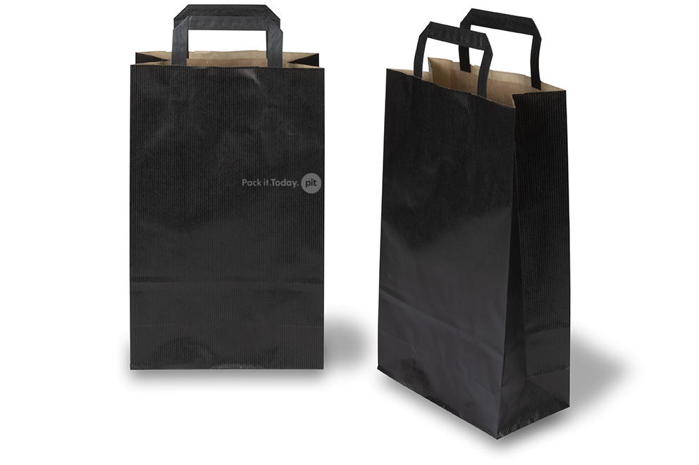 Sacos de papel com alças dobradas - preto, 220 x 105 x 360 mm