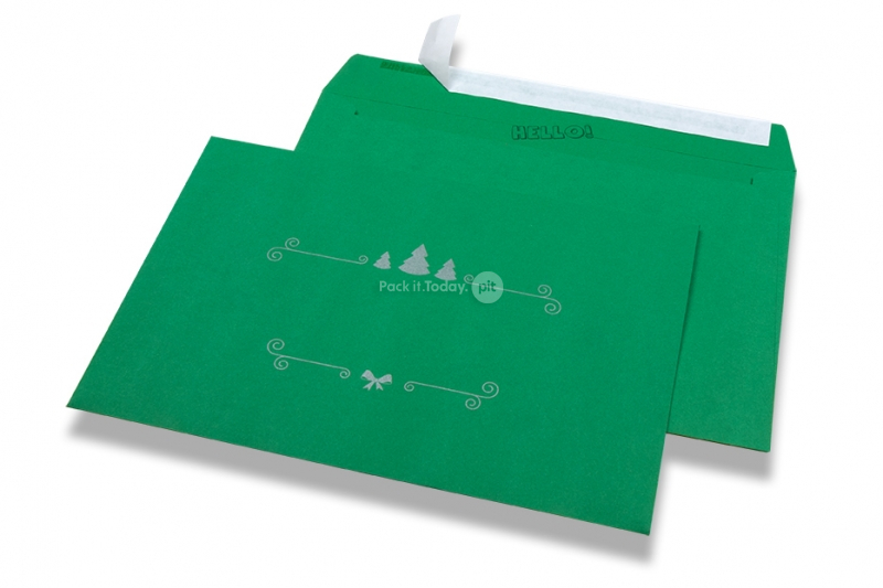 Envelopes de Natal coloridos - Verde, com decoração de Natal