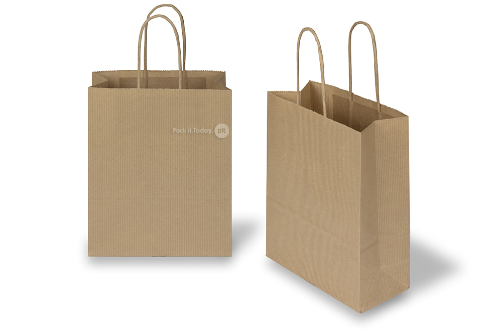 Sacos de papel com alças torcidas - castanho listrado, 180 x 80 x 220 mm, 90 gr