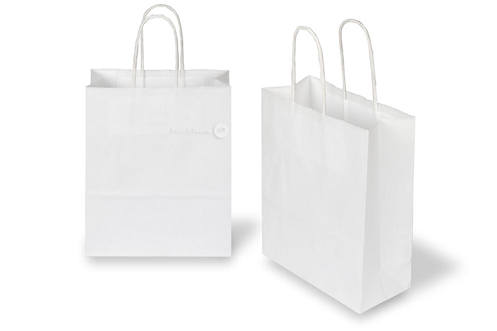 Sacos de papel com alças torcidas - branco, 180 x 80 x 220 mm, 90 gr