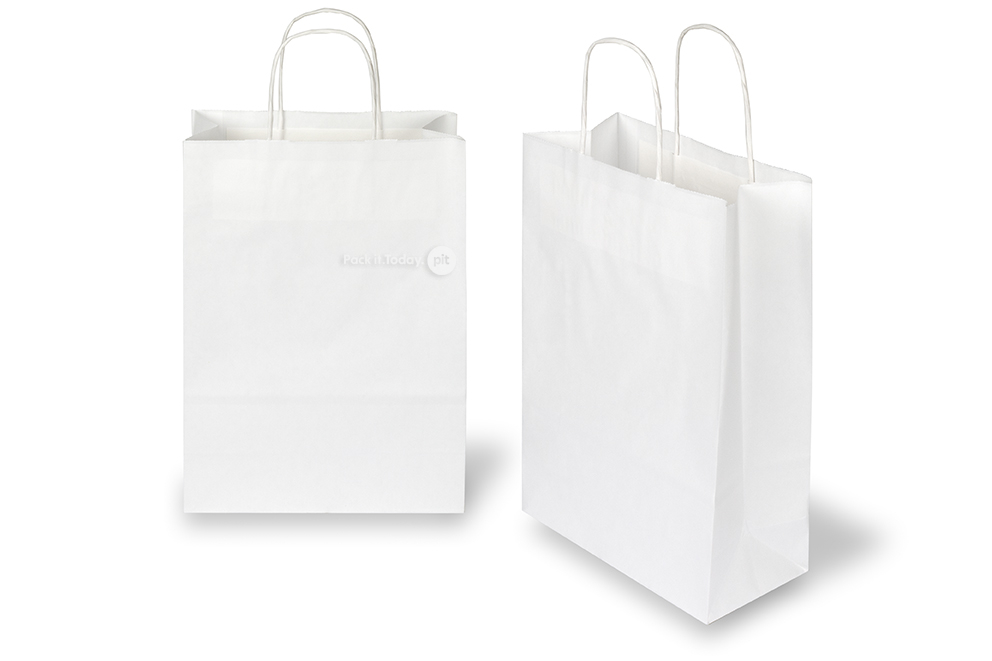 Sacos de papel com alças torcidas - branco, 220 x 100 x 310 mm, 90 gr