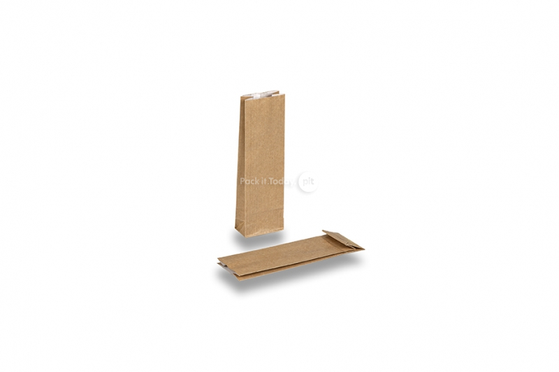 Saco de papel com fundo bloco castanho - 55 x 30 x 175 mm sem janela, 50 ml