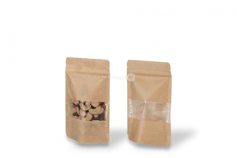 Saco com base e janela - castanho, 110 x 185 x 70 mm, 250 ml