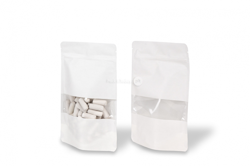 Saco com base e janela - branco, 130 x 225 x 70 mm, 500 ml