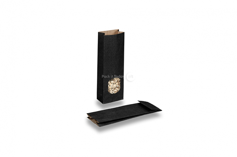 Saco de papel com fundo bloco preto - 70 x 40 x 205 mm com janela, 100 ml
