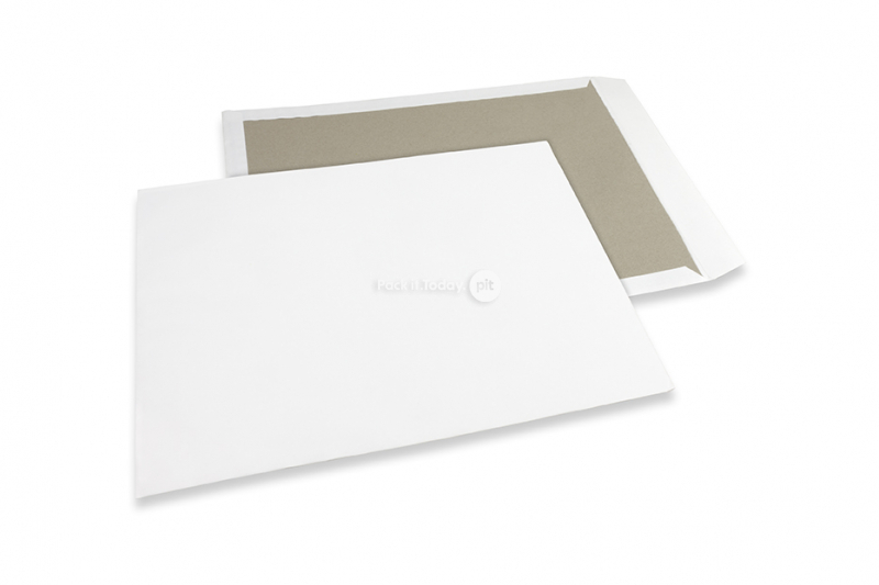 Envelopes em cartão rígido - 400 x 500 mm, frente kraft branca 120 gr, reverso duplex 700 gr cinzento, sem cola / sem autocolante