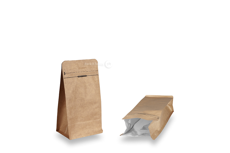 Sacos com fundo bloco - castanho, 500 ml / 250 gramas café moído