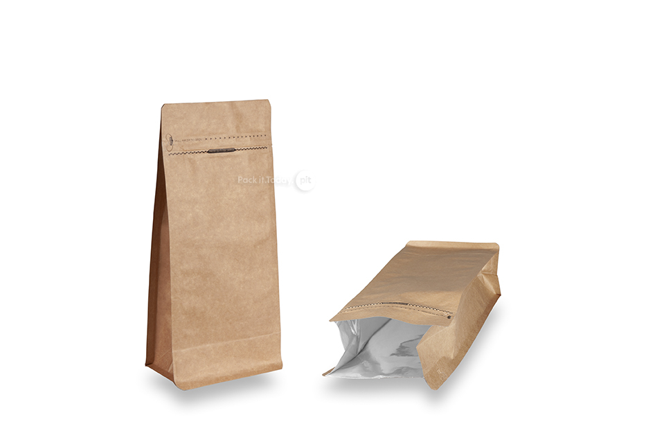 Sacos com fundo bloco - castanho, 1000 ml / 500 gramas café moído