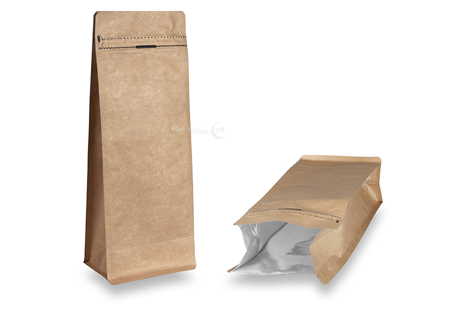 Sacos com fundo bloco - castanho, 2000 ml / 1000 gramas café moído