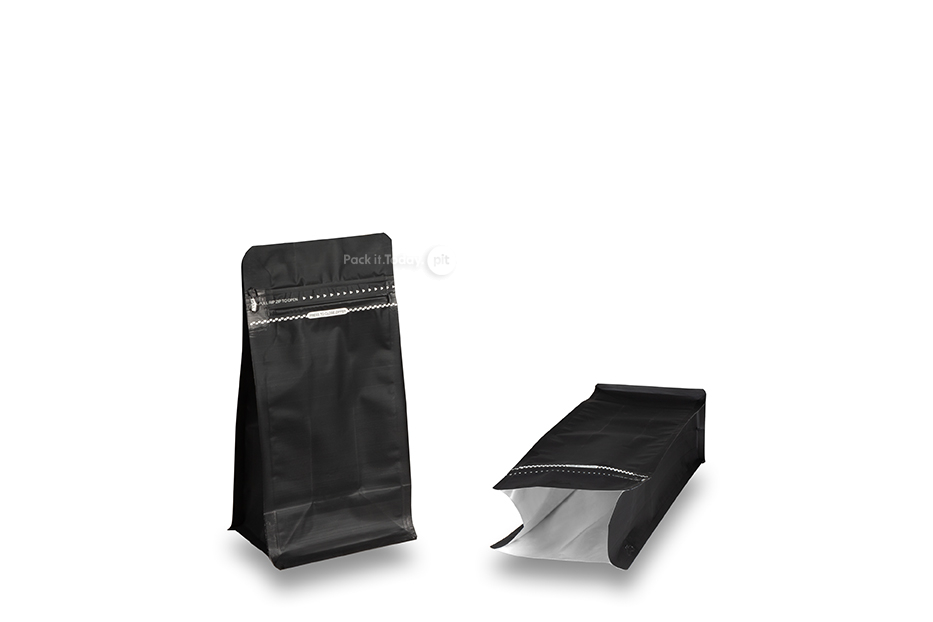 Sacos com fundo bloco - preto, 500 ml / 250 gramas café moído