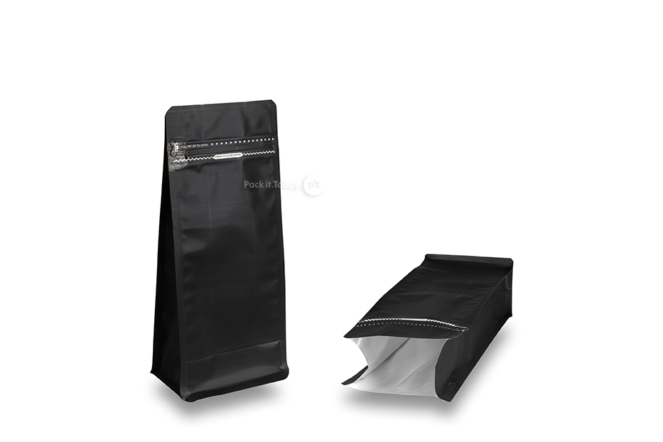 Sacos com fundo bloco - preto, 1000 ml / 500 gramas café moído