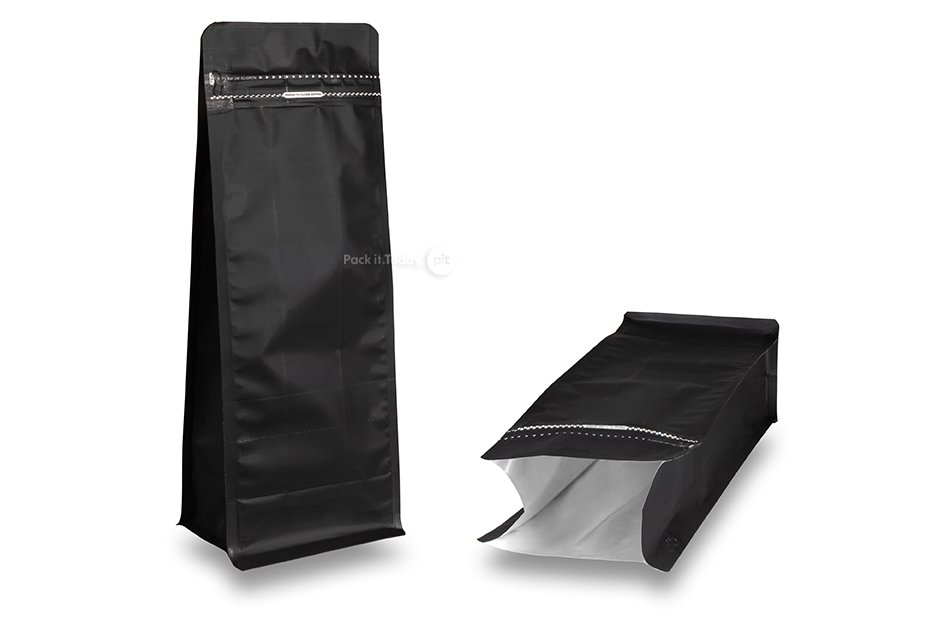 Sacos com fundo bloco - preto, 2000 ml / 1000 gramas café moído