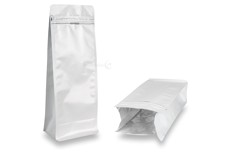 Sacos com fundo bloco - branco, 2000 ml / 1000 gramas café moído