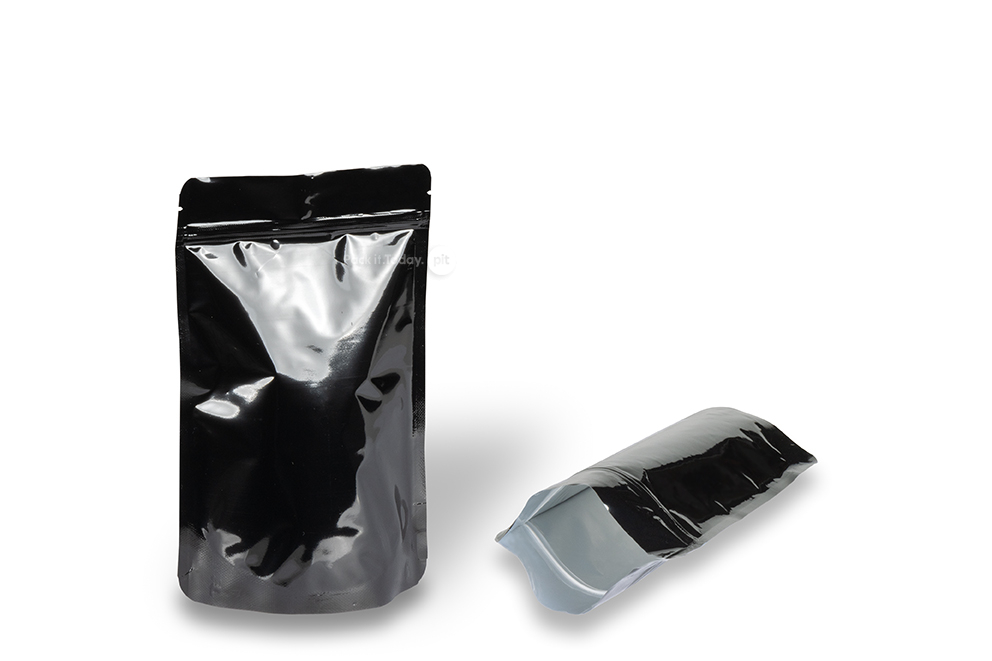 Sacos com fundo bloco pretos brilhante - 130 x 225 x 70 mm, 500 ml
