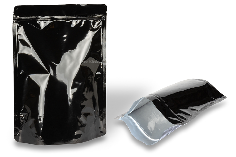Sacos com fundo bloco pretos brilhante - 200 x 300 x 100 mm, 1800 ml