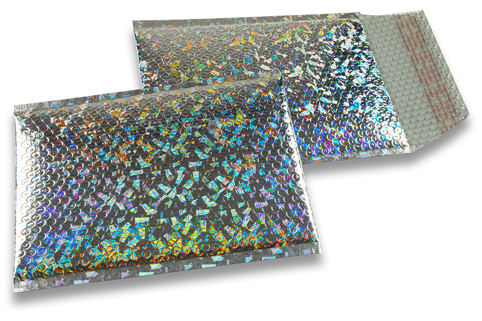 Envelopes de bolhas de plástico metalizado ECO - prateado holográfico 180 x 250 mm