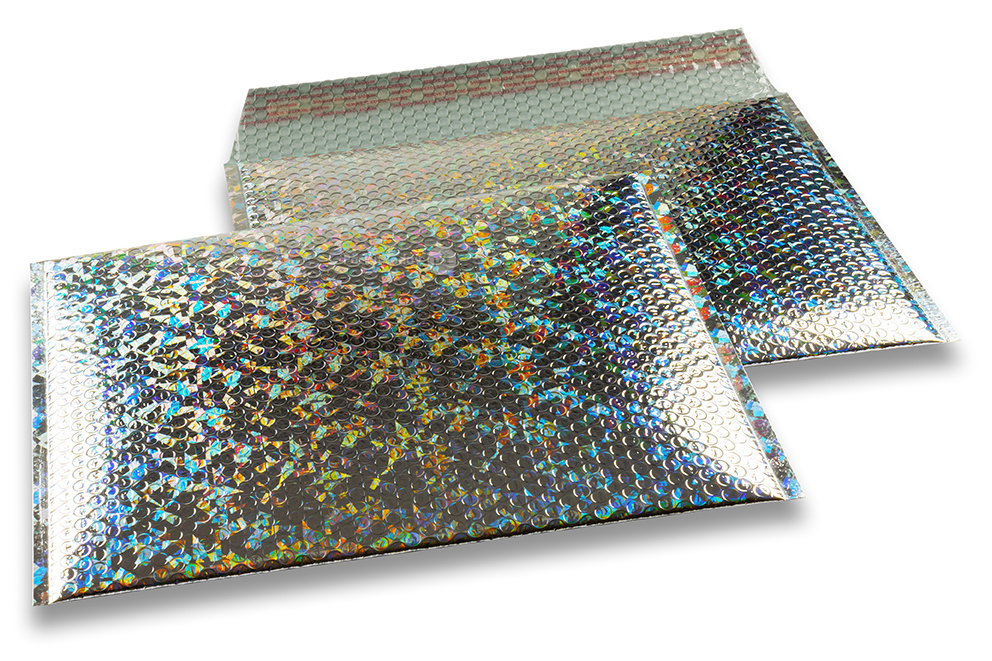 Envelopes de bolhas de plástico metalizado ECO - prateado holográfico 235 x 325 mm