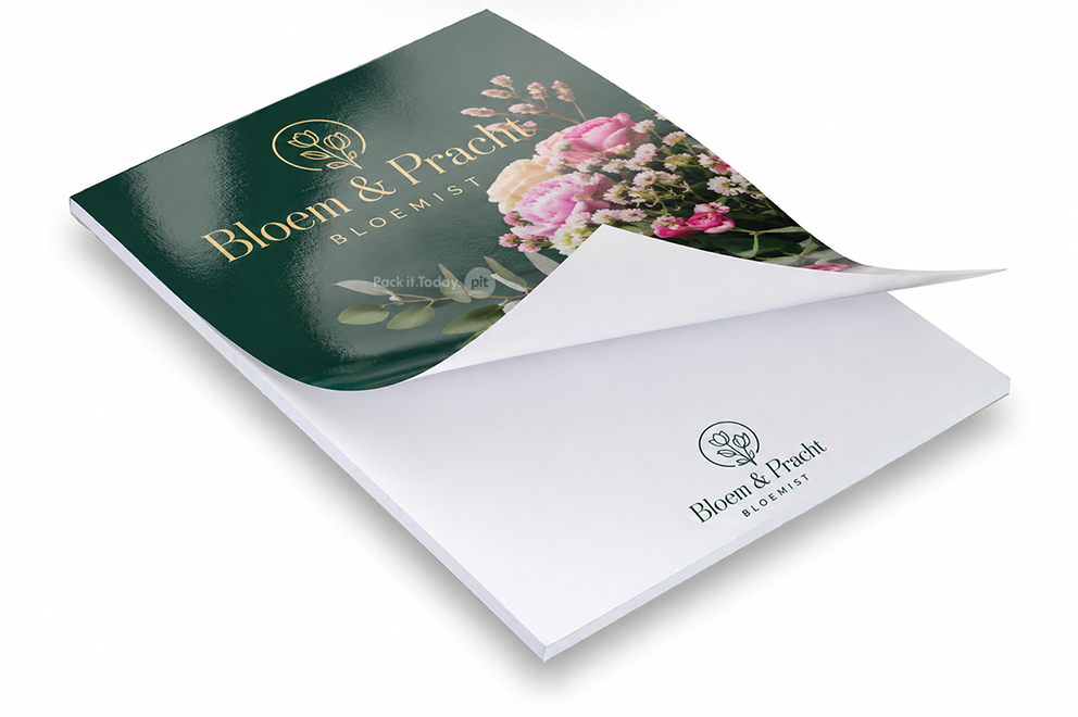 Blocos de notas impressos - 210 x 297 mm, capa com laminado brilhante