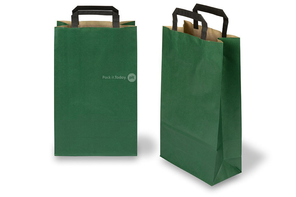 Sacos de papel com alças dobradas - verde, 220 x 105 x 360 mm