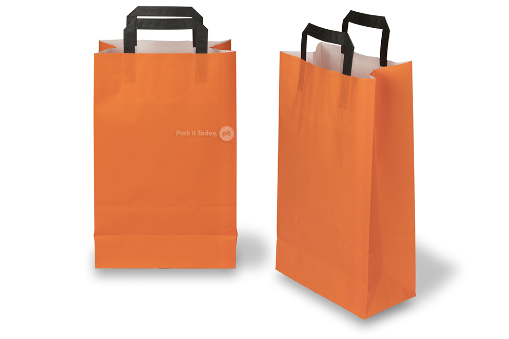 Sacos de papel com alças dobradas - cor de laranja , 220 x 105 x 360 mm