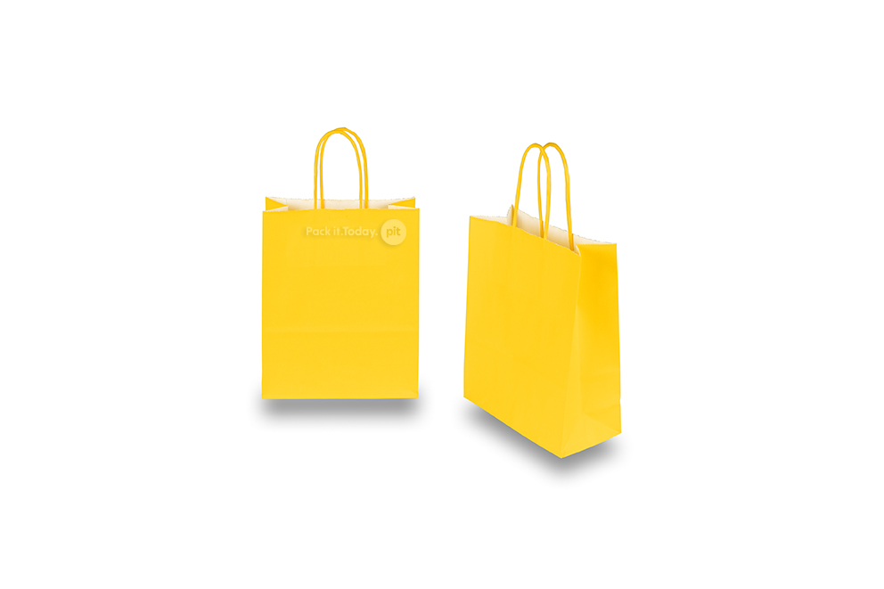 Sacos de papel com alças torcidas - amarelo, 180 x 80 x 220 mm, 90 gr
