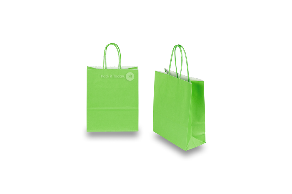 Sacos de papel com alças torcidas - verde, 180 x 80 x 220 mm, 90 gr