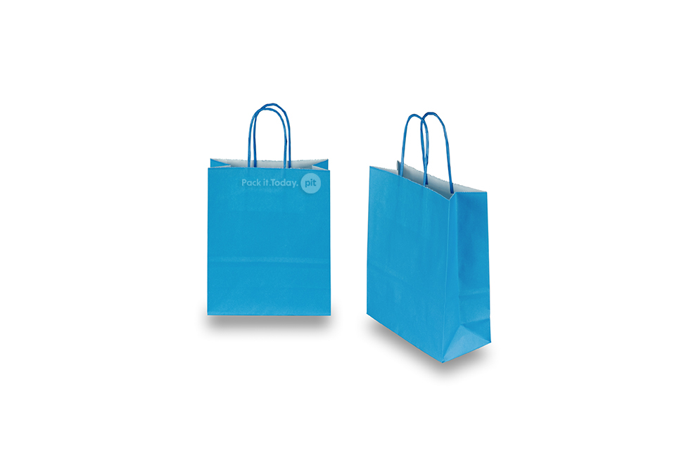 Sacos de papel com alças torcidas - azul, 180 x 80 x 220 mm, 90 gr