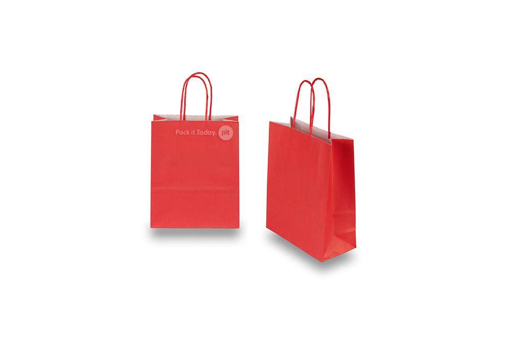 Sacos de papel com alças torcidas - vermelho fogo, 180 x 80 x 220 mm, 90 gr