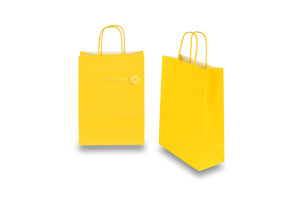 Sacos de papel com alças torcidas - amarelo, 220 x 100 x 310 mm, 90 gr
