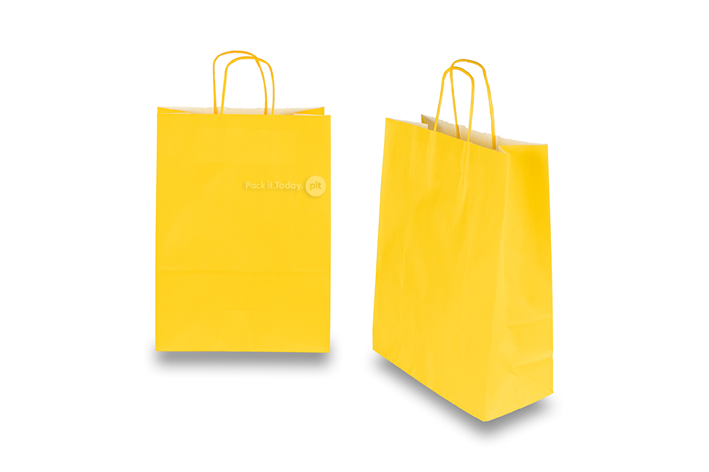Sacos de papel com alças torcidas - amarelo, 260 x 120 x 350 mm, 90 gr