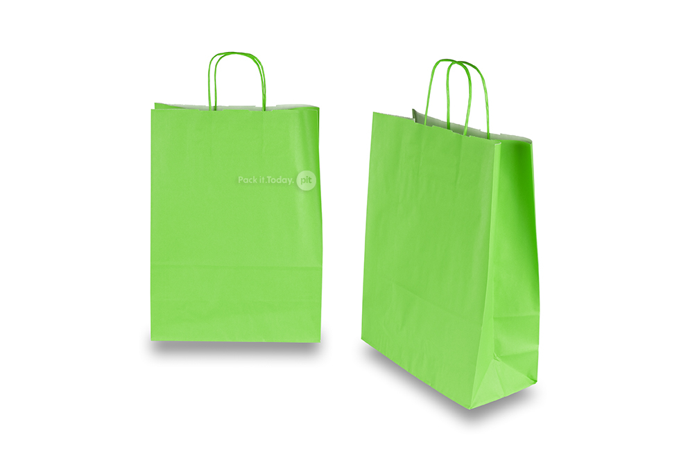 Sacos de papel com alças torcidas - verde, 260 x 120 x 350 mm, 90 gr